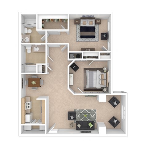 Floor plan for 2 beds, 2 baths, 1082 sqft