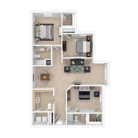 Floor plan for 3 beds, 2 baths, 1322 sqft