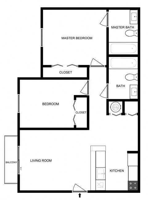 Floor plan for 2 beds, 2 baths, 745 sqft