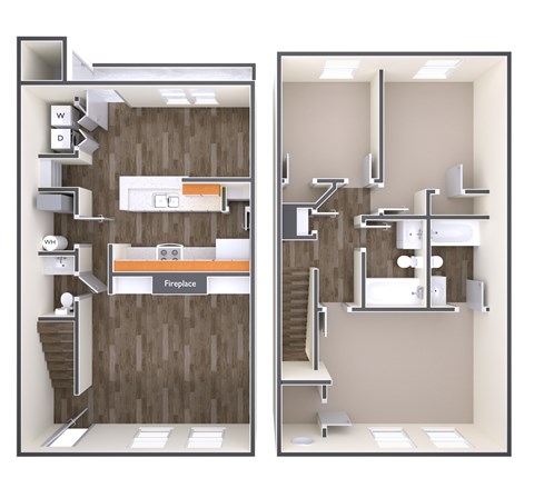 Floor plan for 3 beds, 2.5 baths, 1371 sqft