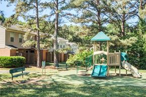 Rock Hill apartment for rent - A playground with a green slide and a wooden swing set.