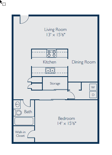 Floor plan for 1 bed, 1 bath, 990 sqft