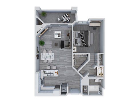 Floor plan for 1 bed, 1 bath