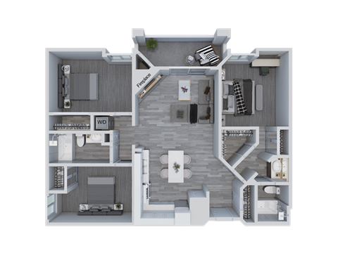 Floor plan for 3 beds, 2 baths, 1126 sqft