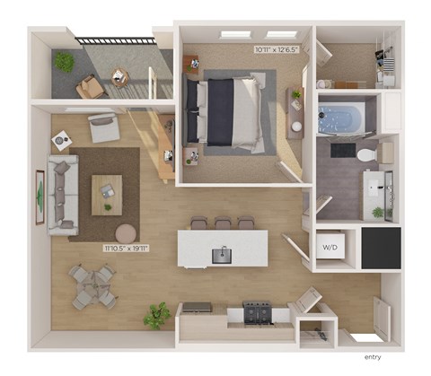 Floor plan for 1 bed, 1 bath, 867 sqft