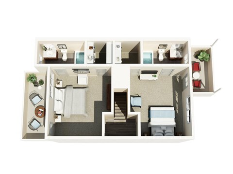 Floor plan for 2 beds, 2.5 baths, 1550 sqft