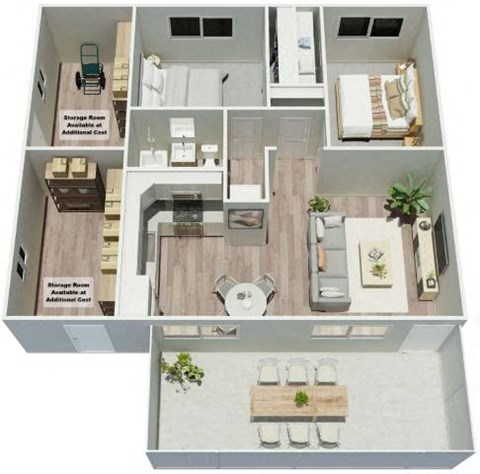 Floor plan for 2 beds, 1 bath, 853 sqft