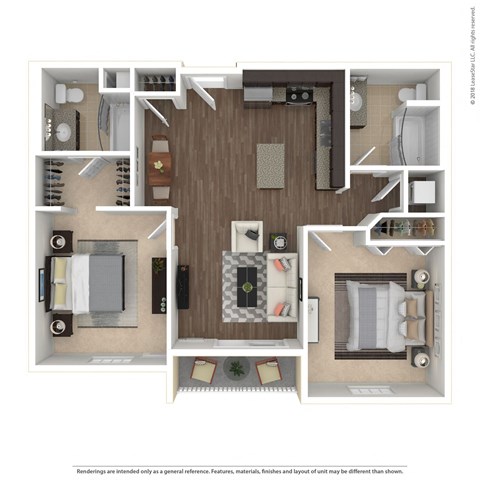 Floor plan for 2 beds, 2 baths, 923 sqft