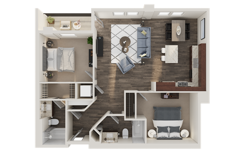 Floor plan for 2 beds, 2 baths, 1098 sqft