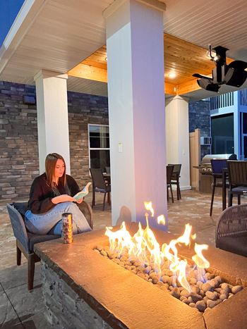 Patio with fire pit and barbecue grills
