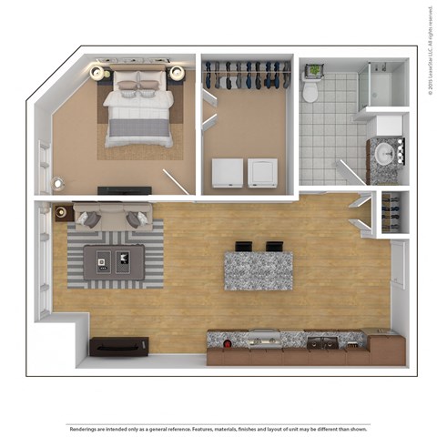 Floor plan for 1 bed, 1 bath, 700 sqft