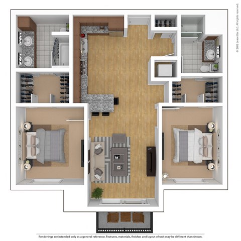 Floor plan for 2 beds, 2 baths, 1060 sqft