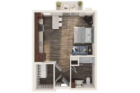 Floor plan for studio, 1 bath, 510 sqft