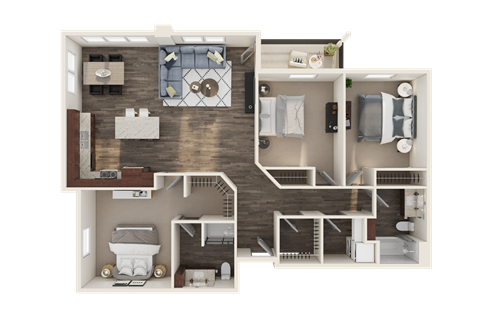 Floor plan for 3 beds, 2 baths, 1416 sqft