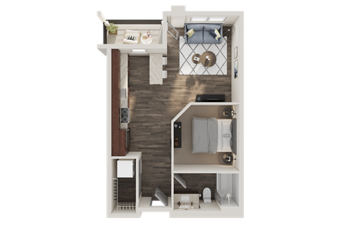 Floor plan for studio, 1 bath, 570 sqft