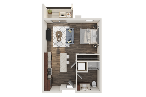 Floor plan for studio, 1 bath, 510 sqft