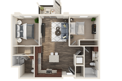 Floor plan for 2 beds, 2 baths, 902 sqft