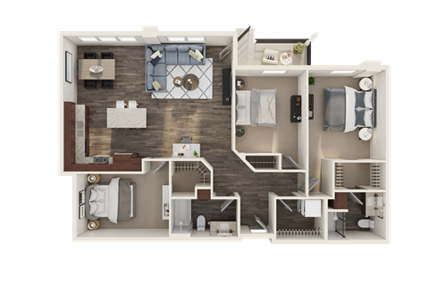 Floor plan for 3 beds, 2 baths, 1348 sqft