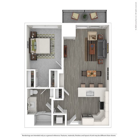 Floor plan for 1 bed, 1 bath, 778 sqft