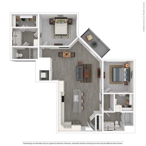 Floor plan for 2 beds, 2 baths, 1280 sqft