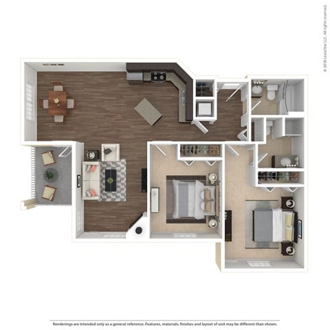 Floor plan for 2 beds, 2 baths, 1110 sqft