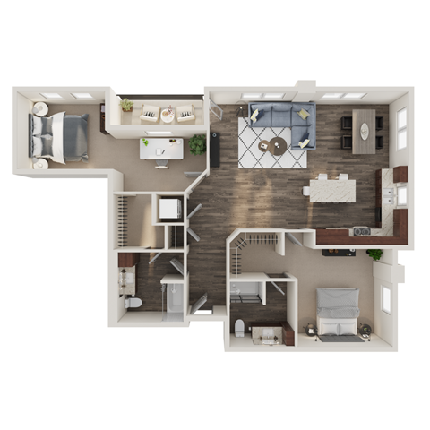 Floor plan for 2 beds, 2 baths, 1291 sqft