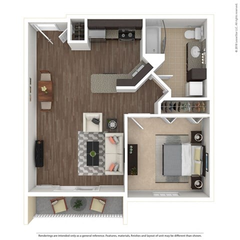 Floor plan for 1 bed, 1 bath, 660 sqft