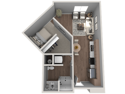 Floor plan for studio, 1 bath, 582 sqft