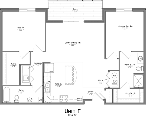 Floor plan for 2 beds, 2 baths, 1153 sqft