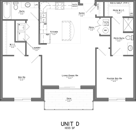 Floor plan for 2 beds, 2 baths, 1033 sqft