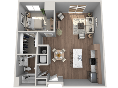 Floor plan for 1 bed, 1 bath, 819 sqft