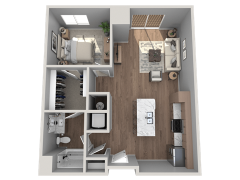 Floor plan for 1 bed, 1 bath, 739 sqft