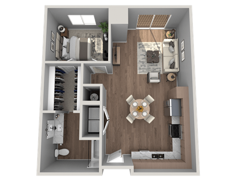 Floor plan for 1 bed, 1 bath, 742 sqft