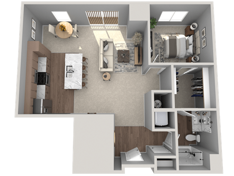 Floor plan for 1 bed, 1 bath, 824 sqft