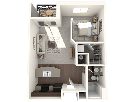 Floor plan for studio, 1 bath, 570 sqft