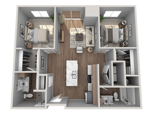 Floor plan for 2 beds, 2 baths, 984 sqft