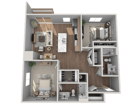 Floor plan for 2 beds, 2 baths, 1088 sqft