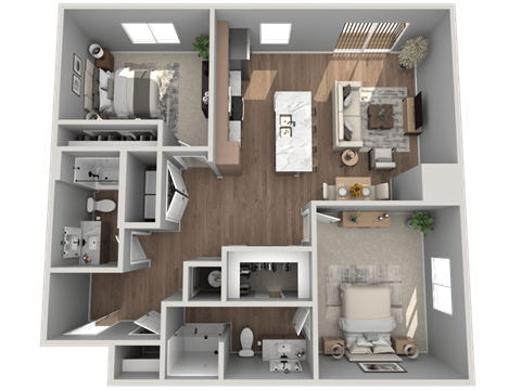 Floor plan for 2 beds, 2 baths, 1079 sqft