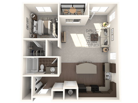 Floor plan for 1 bed, 1 bath, 775 sqft