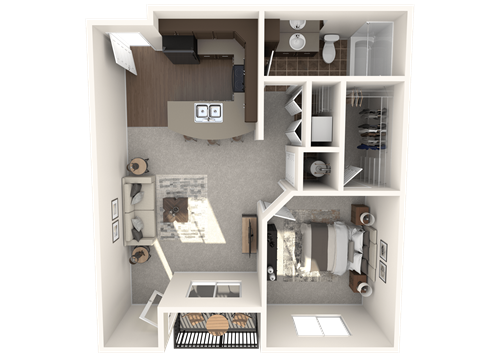 Floor plan for 1 bed, 1 bath, 688 sqft