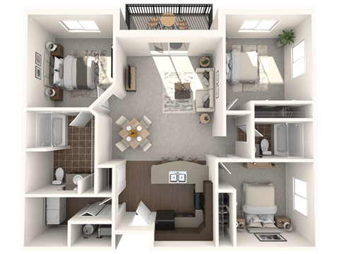 Floor plan for 3 beds, 2 baths, 1165 sqft