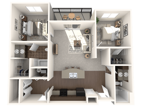 Floor plan for 2 beds, 2 baths, 1009 sqft