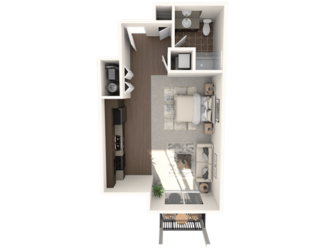 Floor plan for studio, 1 bath, 527 sqft
