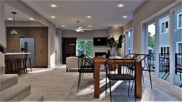 Omaha apartment for rent - A modern living room with a dining table and chairs.