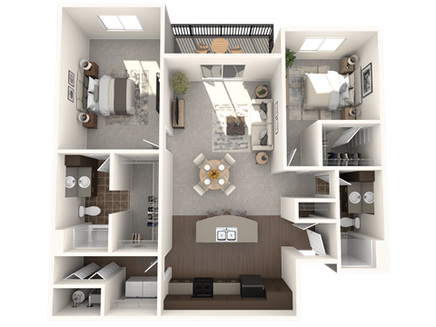 Floor plan for 2 beds, 2 baths, 1009 sqft