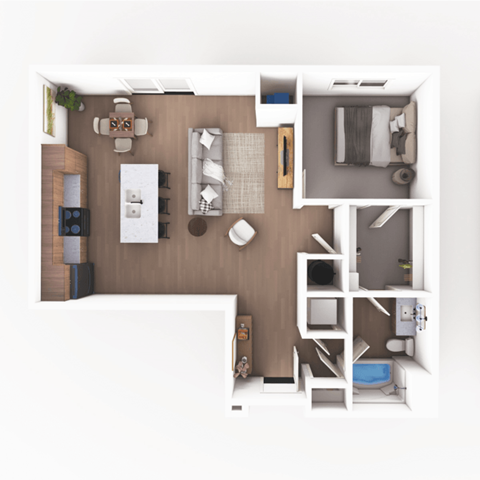 Floor plan for 1 bed, 1 bath, 824 sqft