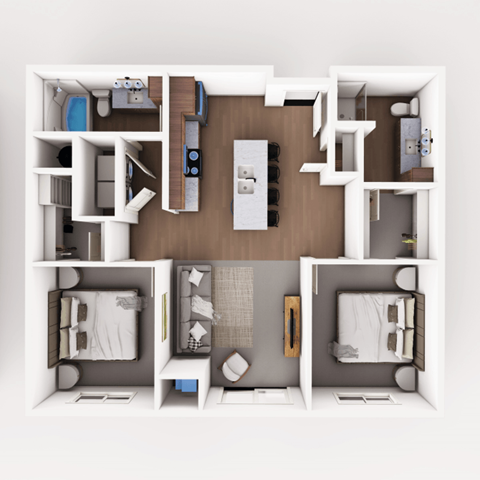 Floor plan for 2 beds, 2 baths, 984 sqft