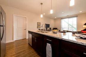 Chicago apartment for rent - a kitchen with a counter top and a sink