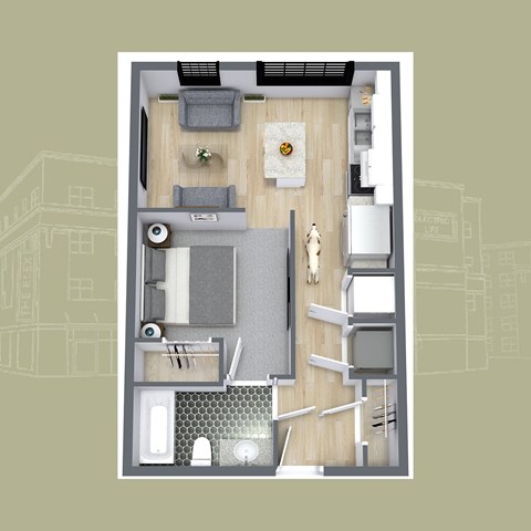 Floor plan for 1 bed, 1 bath, 550 sqft