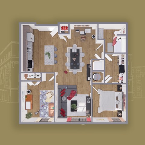 Floor plan for 2 beds, 1 bath, 900 sqft